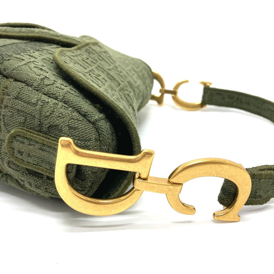 Christian Dior Handbag canvas khaki Oblique SADDLE saddle bag embroidered Women Used Authentic