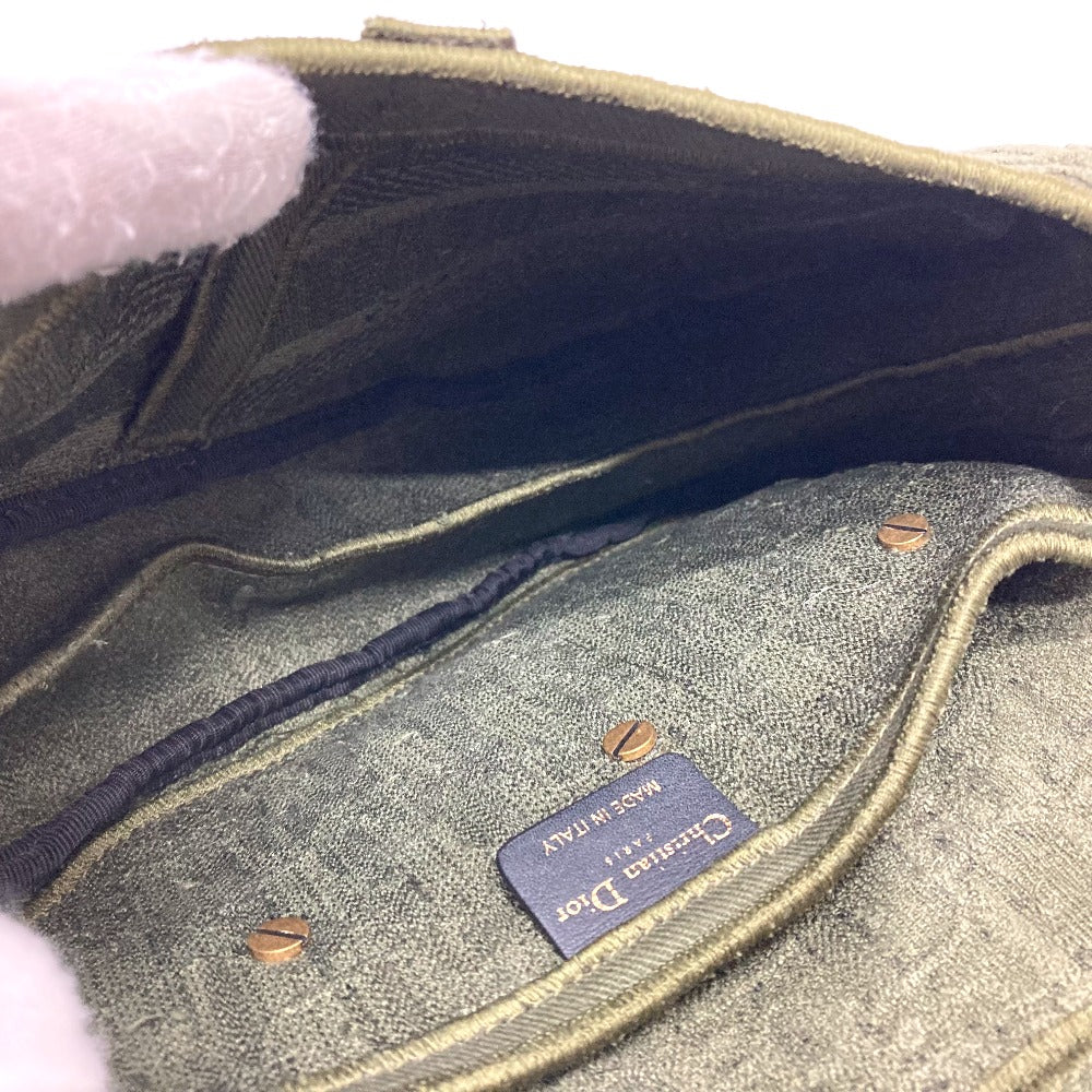 Christian Dior Handbag canvas khaki Oblique SADDLE saddle bag embroidered Women Used Authentic
