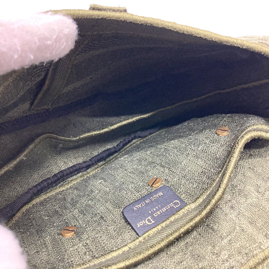 Christian Dior Handbag canvas khaki Oblique SADDLE saddle bag embroidered Women Used Authentic