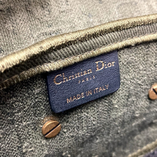 Christian Dior Handbag canvas khaki Oblique SADDLE saddle bag embroidered Women Used Authentic