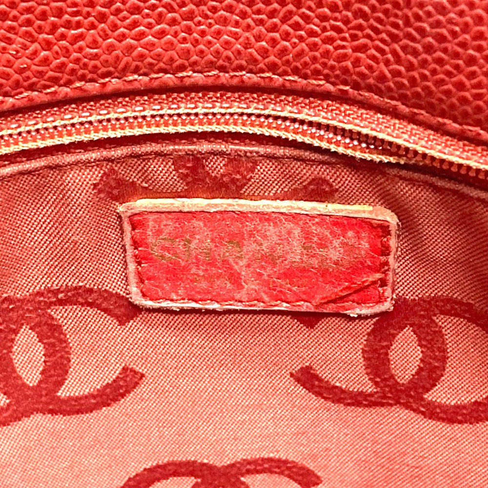 CHANEL Tote Bag Caviar skin Red CC COCO Mark Wood-like drawstring type Women Used Authentic