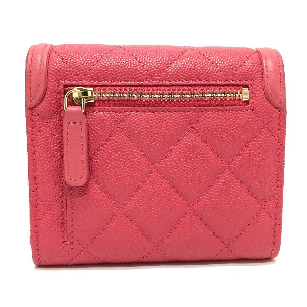 CHANEL Trifold wallet AP0375 Caviar skin Pink type CC filigree Matrasse Women Used Authentic