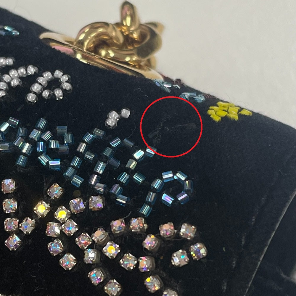 CELINE Shoulder Bag suede Black x multicolor Small C multi beads Women Used Authentic