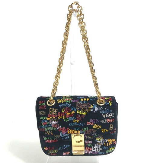 CELINE Shoulder Bag suede Black x multicolor Small C multi beads Women Used Authentic
