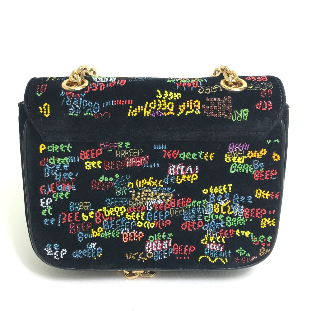 CELINE Shoulder Bag suede Black x multicolor Small C multi beads Women Used Authentic