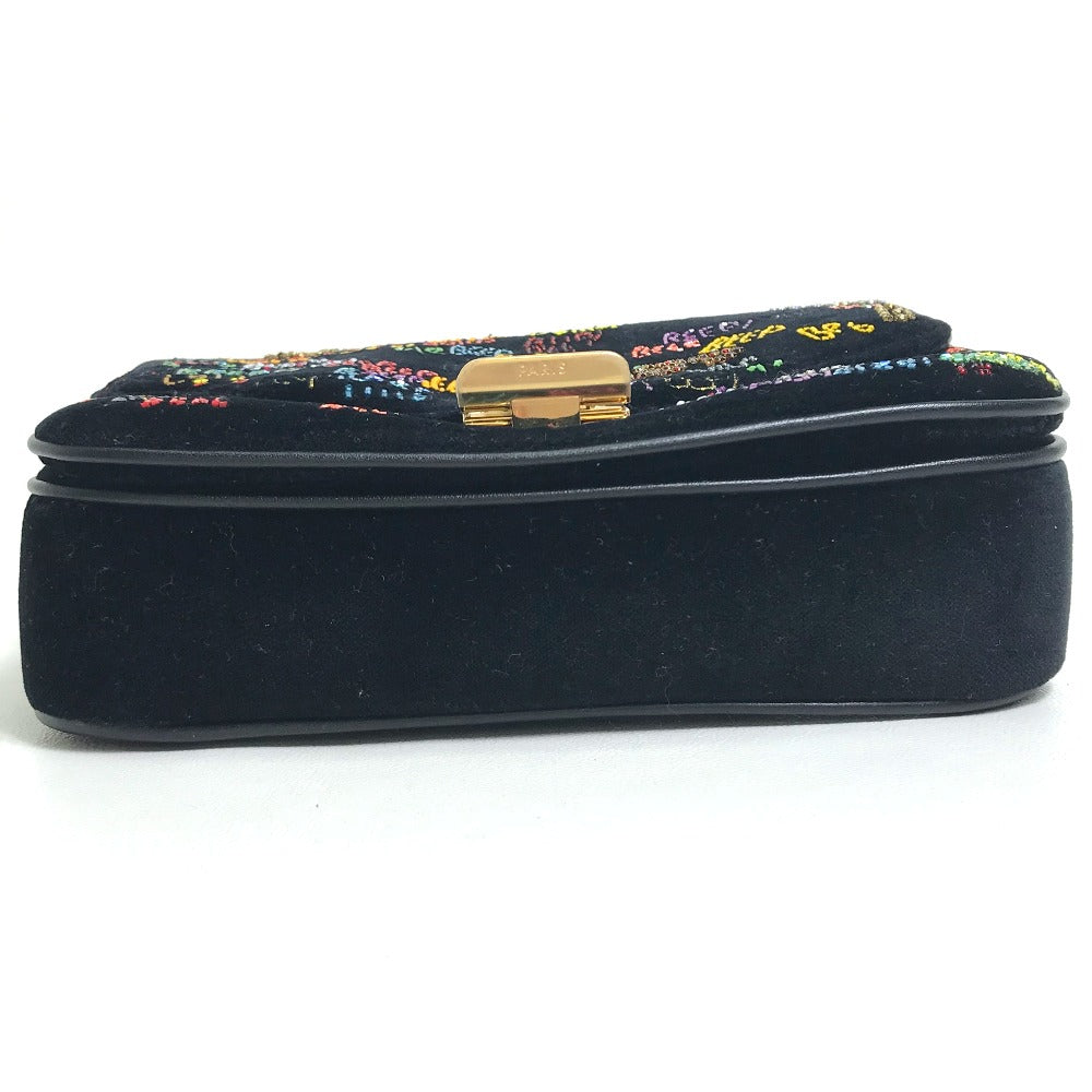 CELINE Shoulder Bag suede Black x multicolor Small C multi beads Women Used Authentic