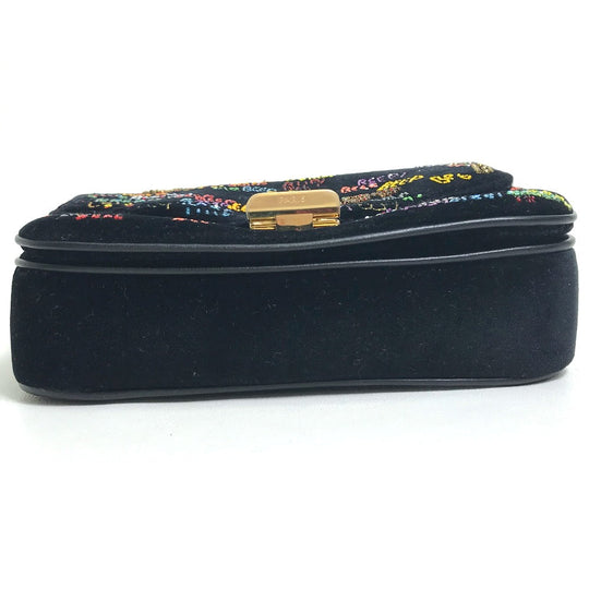 CELINE Shoulder Bag suede Black x multicolor Small C multi beads Women Used Authentic