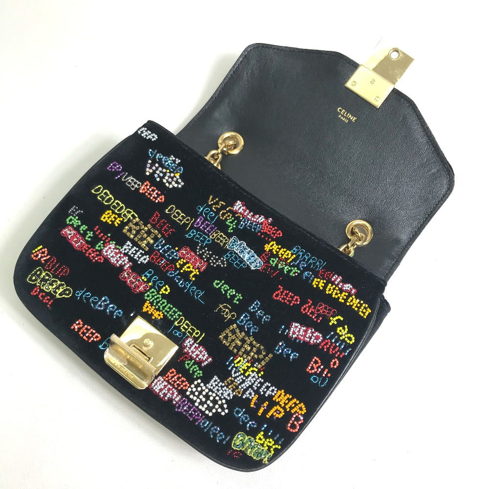 CELINE Shoulder Bag suede Black x multicolor Small C multi beads Women Used Authentic