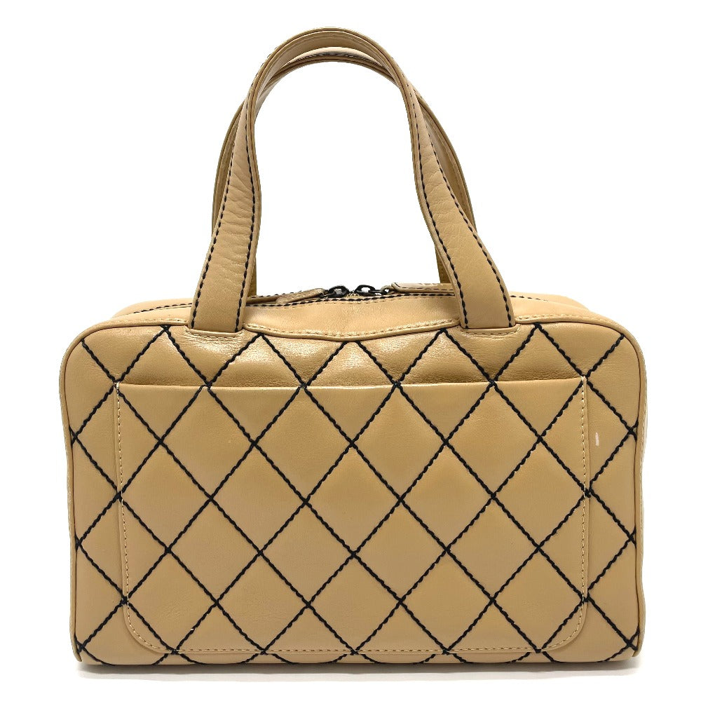 CHANEL Handbag lambskin beige CC COCO Mark Wild stitch Women Used Authentic