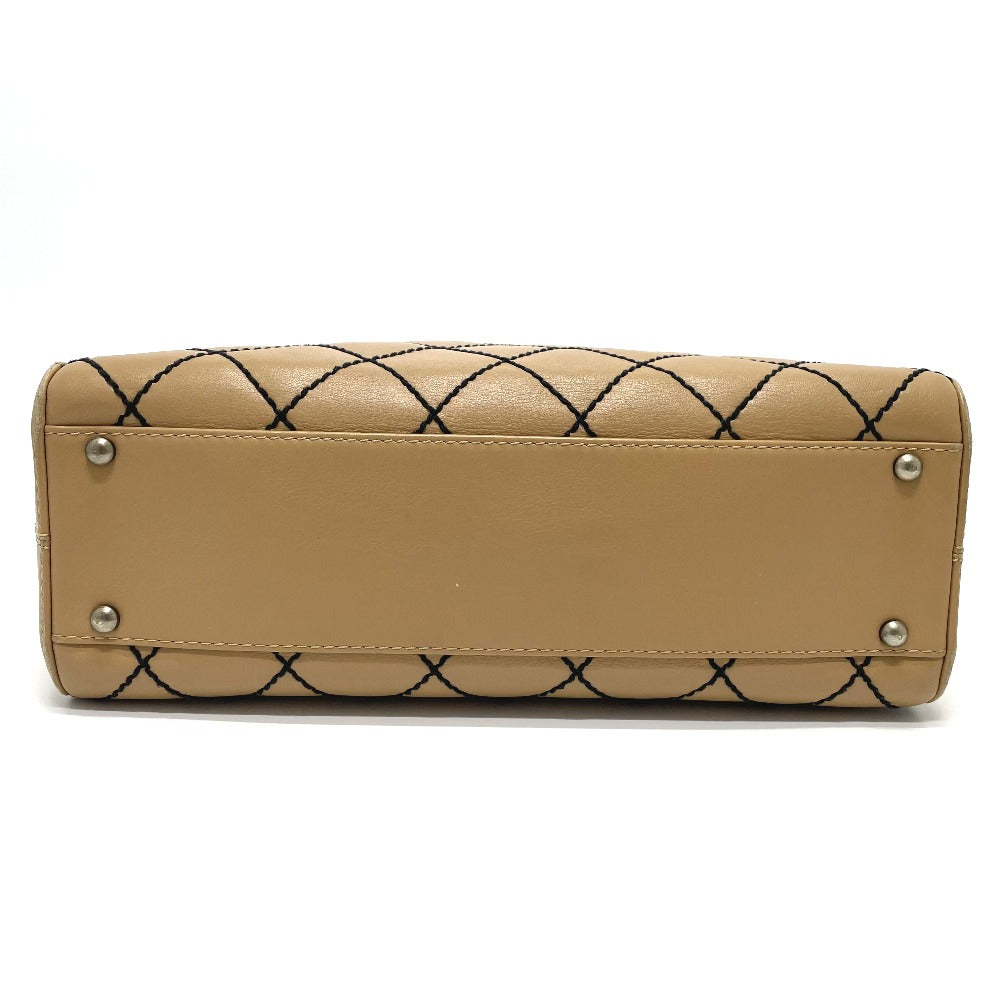 CHANEL Handbag lambskin beige CC COCO Mark Wild stitch Women Used Authentic