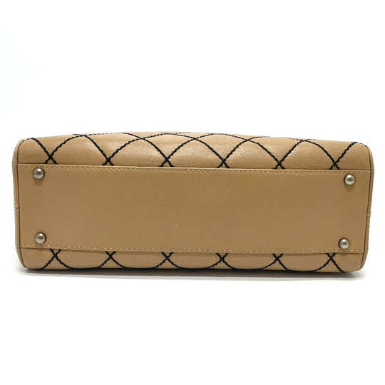 CHANEL Handbag lambskin beige CC COCO Mark Wild stitch Women Used Authentic