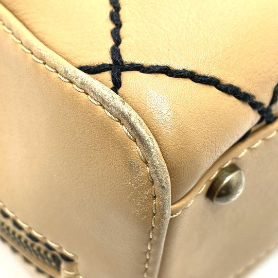CHANEL Handbag lambskin beige CC COCO Mark Wild stitch Women Used Authentic