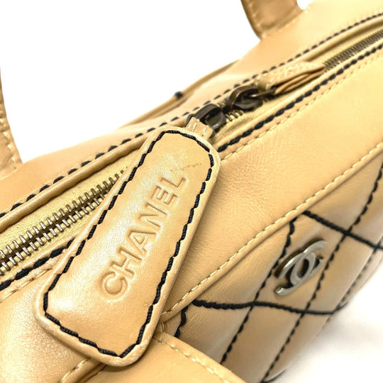 CHANEL Handbag lambskin beige CC COCO Mark Wild stitch Women Used Authentic