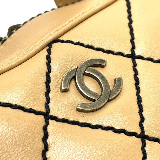 CHANEL Handbag lambskin beige CC COCO Mark Wild stitch Women Used Authentic