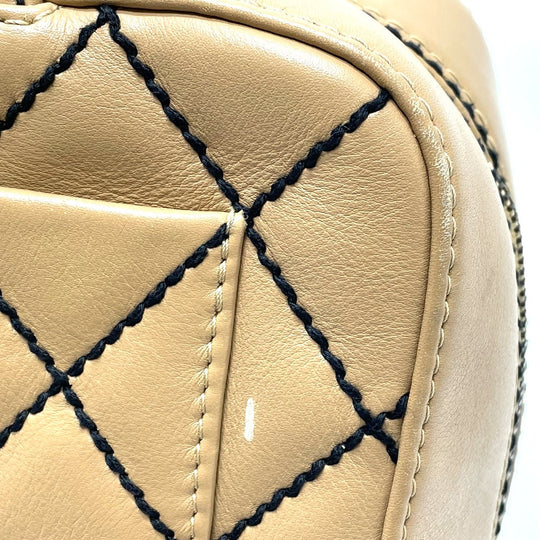 CHANEL Handbag lambskin beige CC COCO Mark Wild stitch Women Used Authentic