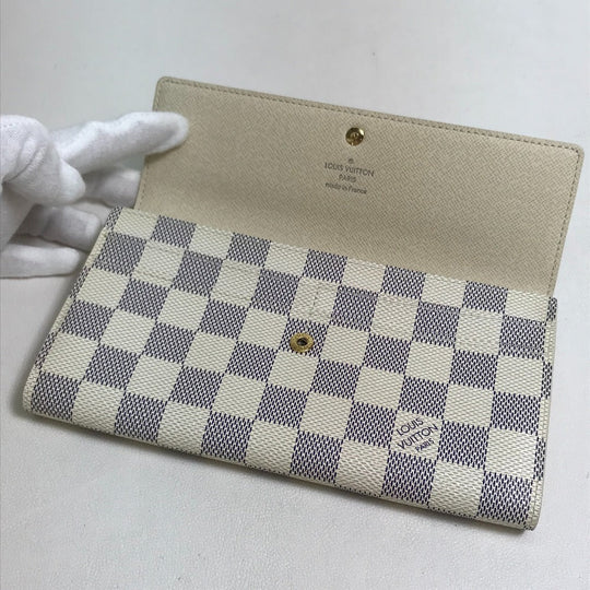 LOUIS VUITTON Long Wallet Purse N61735 Damier Azur Canvas white Damier Azur Portefeuille Sarah Women Used Authentic
