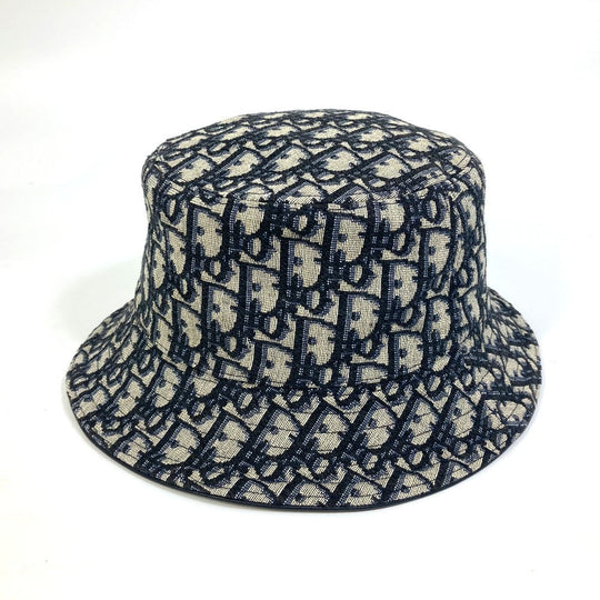 Christian Dior hat 113C907A4502 Canvas / leather Navy Oblique Bucket Women M Used Authentic