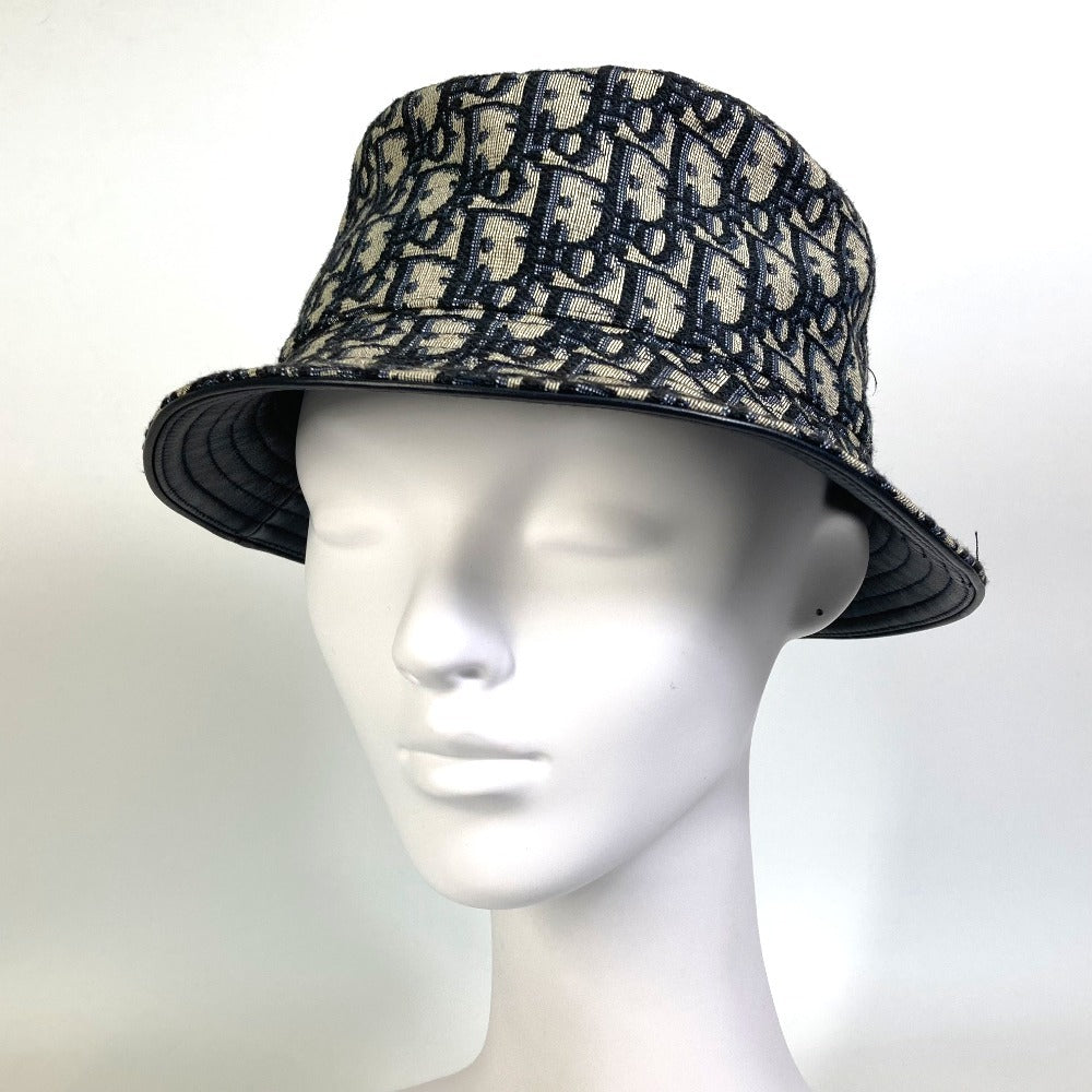 Christian Dior hat 113C907A4502 Canvas / leather Navy Oblique Bucket Women M Used Authentic