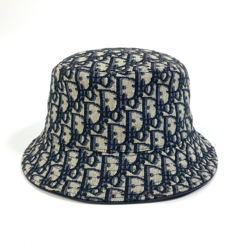 Christian Dior hat 113C907A4502 Canvas / leather Navy Oblique Bucket Women M Used Authentic