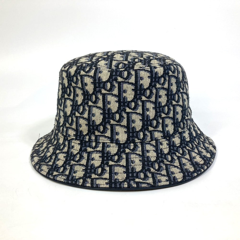 Christian Dior hat 113C907A4502 Canvas / leather Navy Oblique Bucket Women M Used Authentic