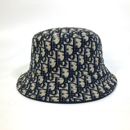 Christian Dior hat 113C907A4502 Canvas / leather Navy Oblique Bucket Women M Used Authentic