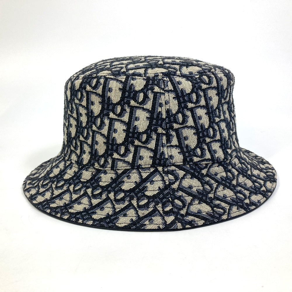 Christian Dior hat 113C907A4502 Canvas / leather Navy Oblique Bucket Women M Used Authentic