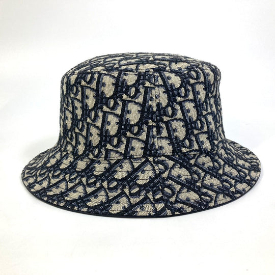 Christian Dior hat 113C907A4502 Canvas / leather Navy Oblique Bucket Women M Used Authentic