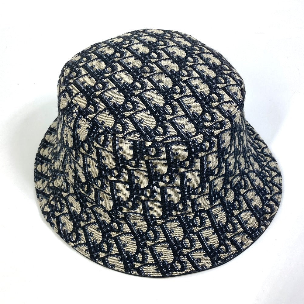 Christian Dior hat 113C907A4502 Canvas / leather Navy Oblique Bucket Women M Used Authentic