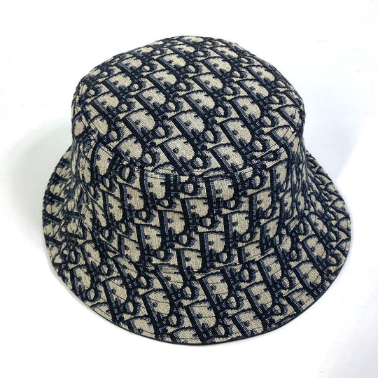 Christian Dior hat 113C907A4502 Canvas / leather Navy Oblique Bucket Women M Used Authentic