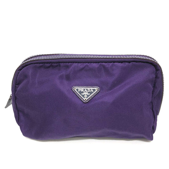 PRADA Pouch Nylon purple Triangle logo accessory case Women Used Authentic
