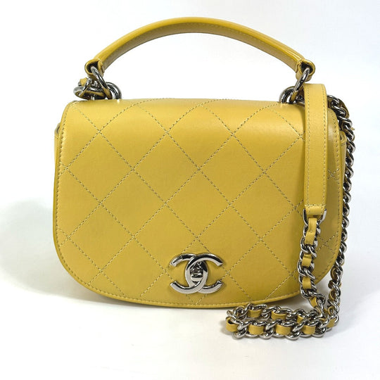 CHANEL Shoulder Bag Calfskin Yellow type CC COCO Mark stitch matelass Women Used Authentic