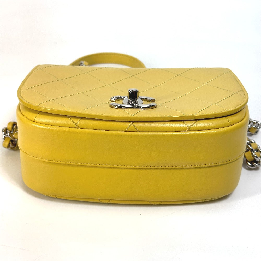 CHANEL Shoulder Bag Calfskin Yellow type CC COCO Mark stitch matelass Women Used Authentic