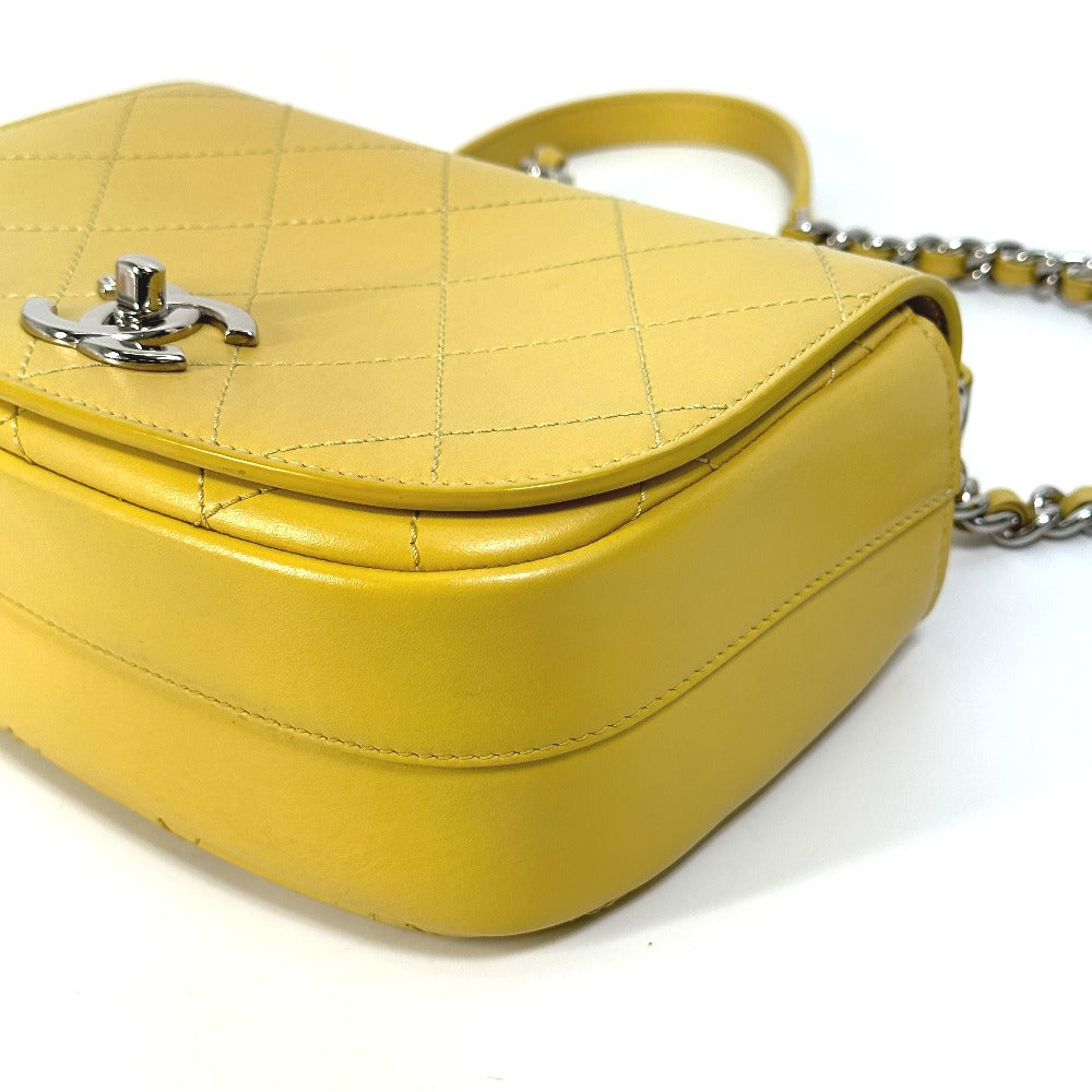 CHANEL Shoulder Bag Calfskin Yellow type CC COCO Mark stitch matelass Women Used Authentic