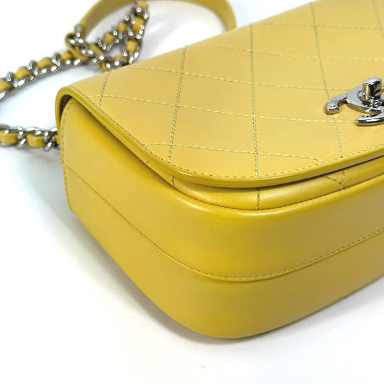 CHANEL Shoulder Bag Calfskin Yellow type CC COCO Mark stitch matelass Women Used Authentic