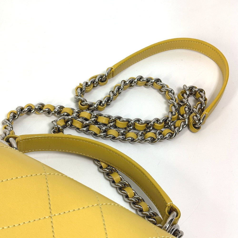 CHANEL Shoulder Bag Calfskin Yellow type CC COCO Mark stitch matelass Women Used Authentic
