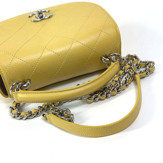 CHANEL Shoulder Bag Calfskin Yellow type CC COCO Mark stitch matelass Women Used Authentic