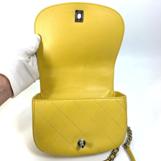 CHANEL Shoulder Bag Calfskin Yellow type CC COCO Mark stitch matelass Women Used Authentic