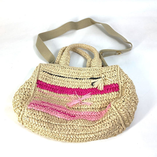 PRADA Handbag Raffia beige Triangle logo plate Canapa