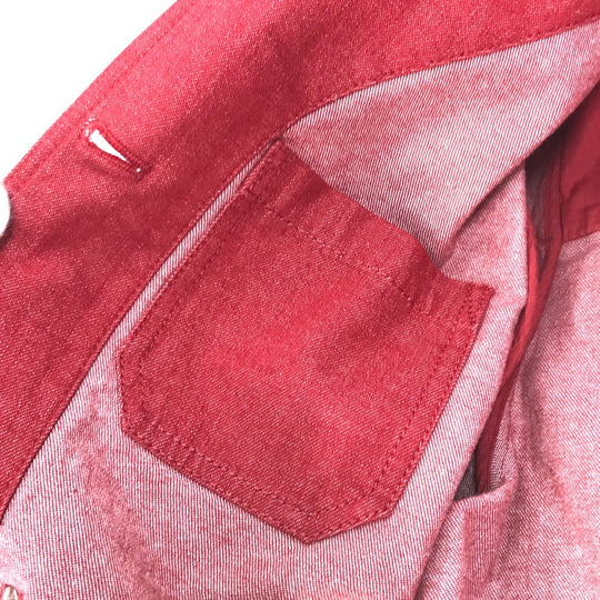 HERMES Denim Jacket Cotton, Elastane Red Serie button Long sleeve Women 36 Used Authentic