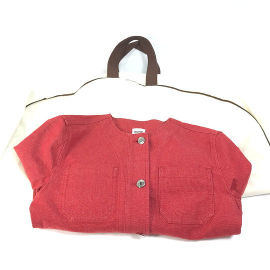 HERMES Denim Jacket Cotton, Elastane Red Serie button Long sleeve Women 36 Used Authentic