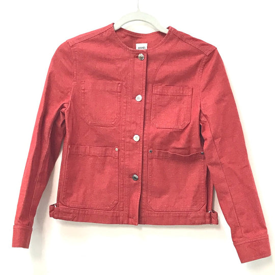 HERMES Denim Jacket Cotton, Elastane Red Serie button Long sleeve Women 36 Used Authentic
