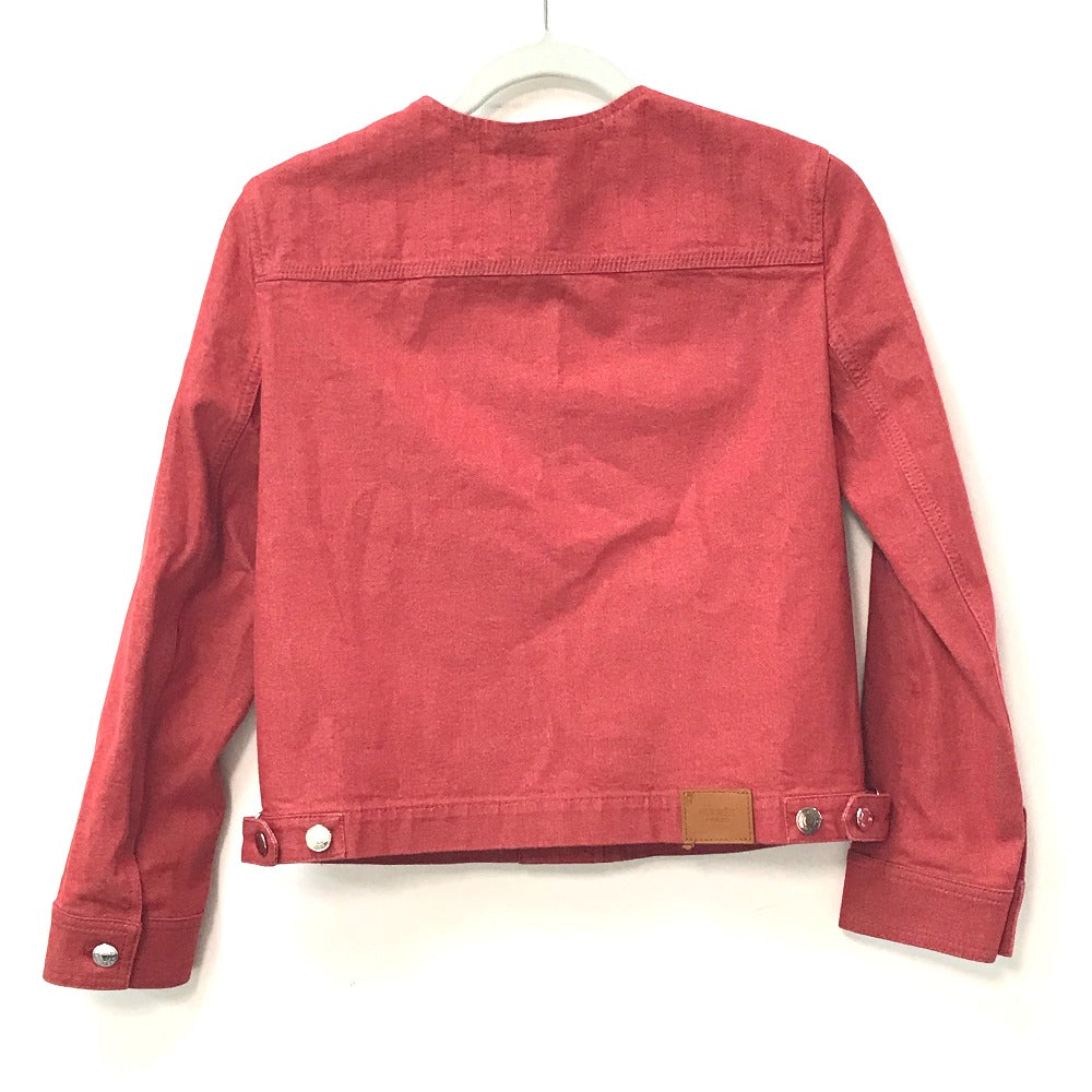 HERMES Denim Jacket Cotton, Elastane Red Serie button Long sleeve Women 36 Used Authentic