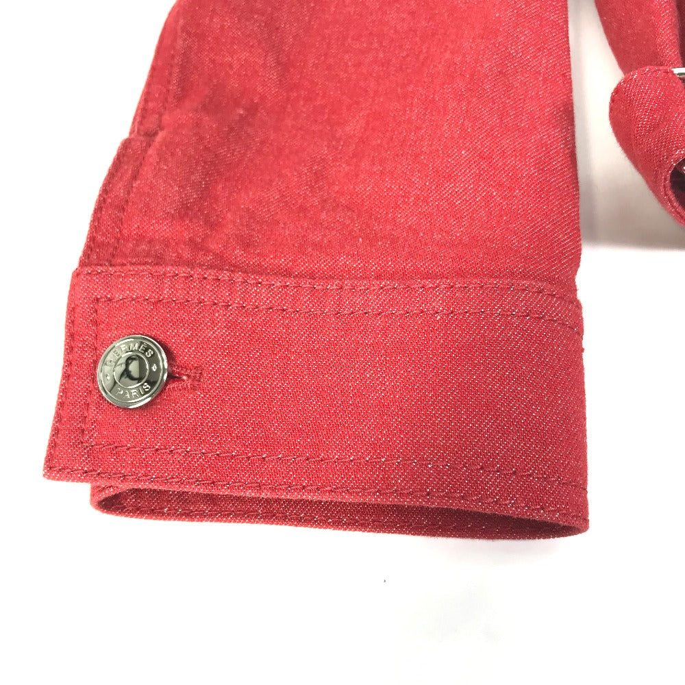 HERMES Denim Jacket Cotton, Elastane Red Serie button Long sleeve Women 36 Used Authentic