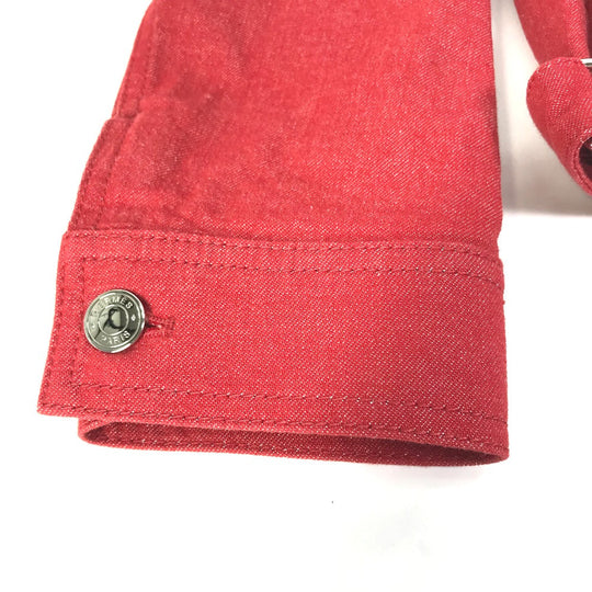 HERMES Denim Jacket Cotton, Elastane Red Serie button Long sleeve Women 36 Used Authentic