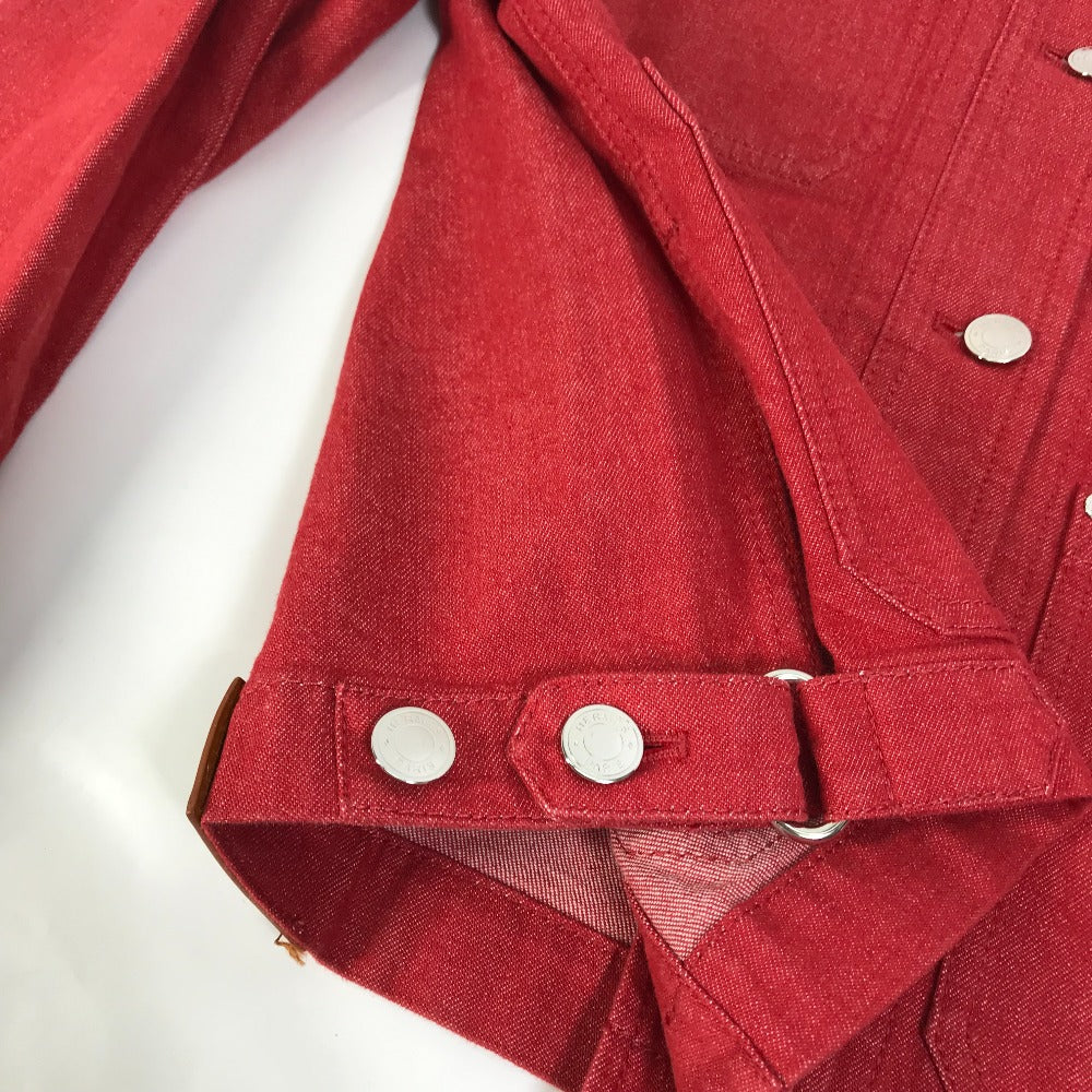 HERMES Denim Jacket Cotton, Elastane Red Serie button Long sleeve Women 36 Used Authentic