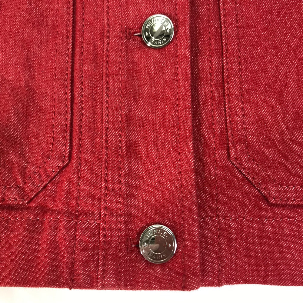 HERMES Denim Jacket Cotton, Elastane Red Serie button Long sleeve Women 36 Used Authentic