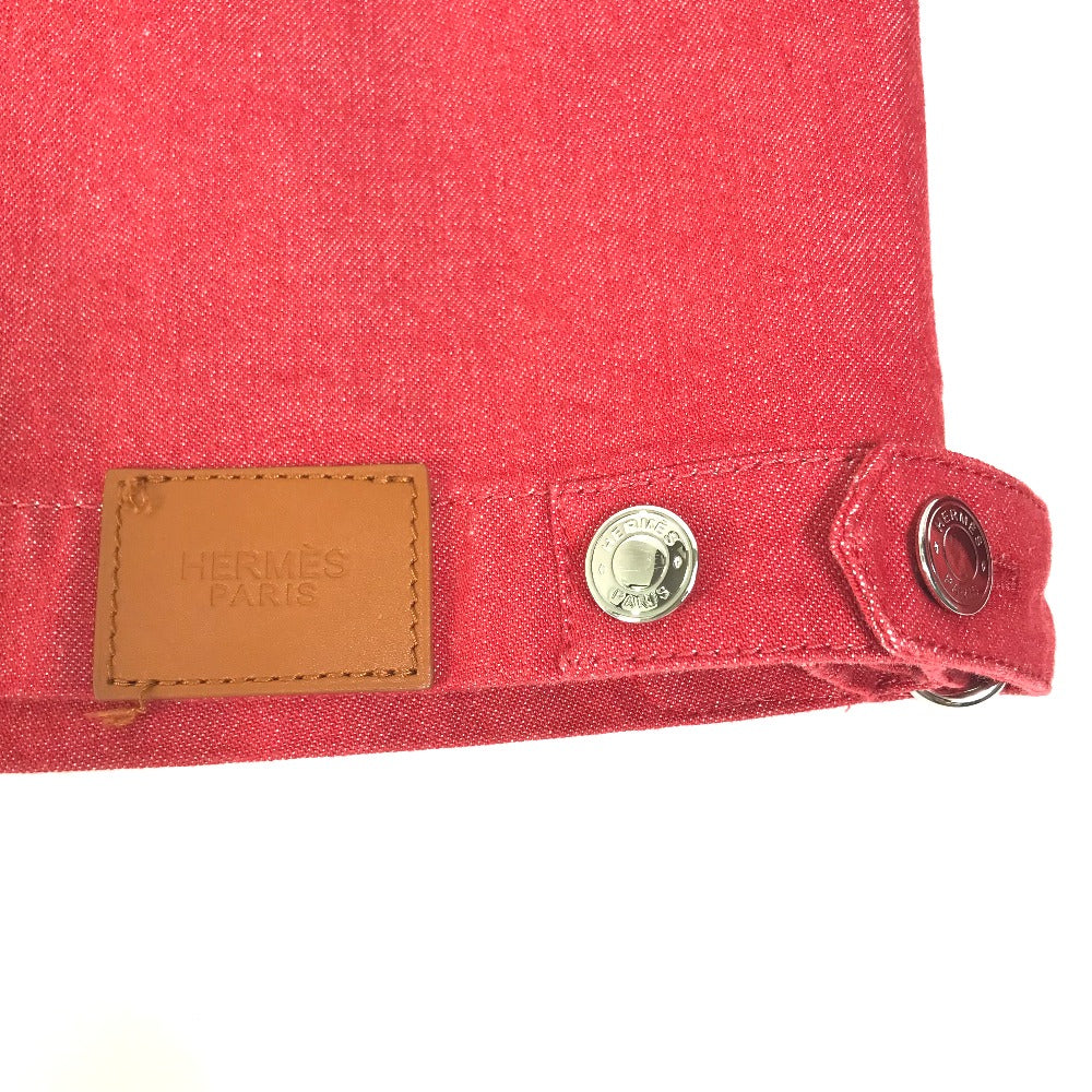 HERMES Denim Jacket Cotton, Elastane Red Serie button Long sleeve Women 36 Used Authentic