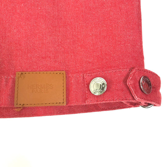HERMES Denim Jacket Cotton, Elastane Red Serie button Long sleeve Women 36 Used Authentic
