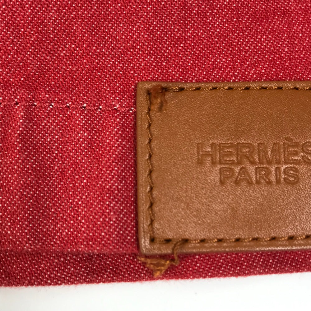HERMES Denim Jacket Cotton, Elastane Red Serie button Long sleeve Women 36 Used Authentic