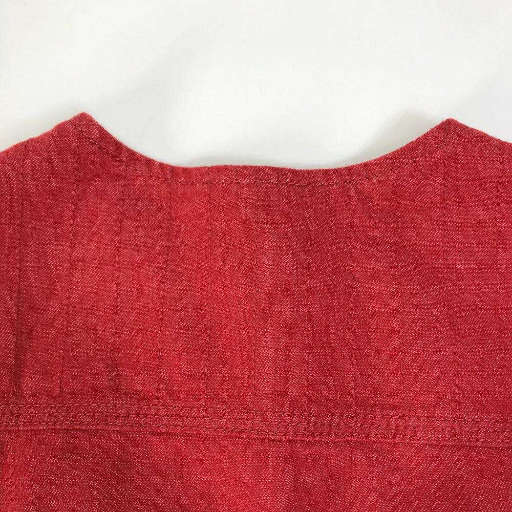 HERMES Denim Jacket Cotton, Elastane Red Serie button Long sleeve Women 36 Used Authentic